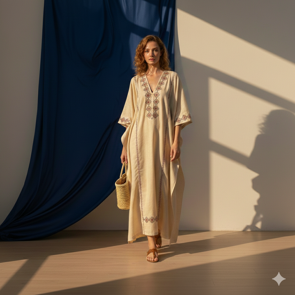 The Nomad Series - Effortless cotton-modal V-neck kaftans for everyday luxury